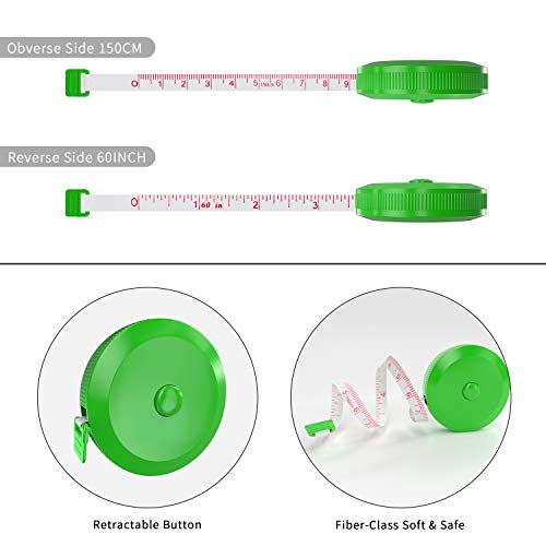 DiCUNO 3-Pack Soft Retractable Measuring Tape, 60-Inch 1.5 Meter, Green - color: Green*3pcs