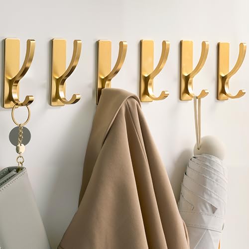 pickpiff Adhesive Wall Hooks for Coat/Towel, Hold 13LB, Gold 6 Pack - color: Gold, size: 6 Pack