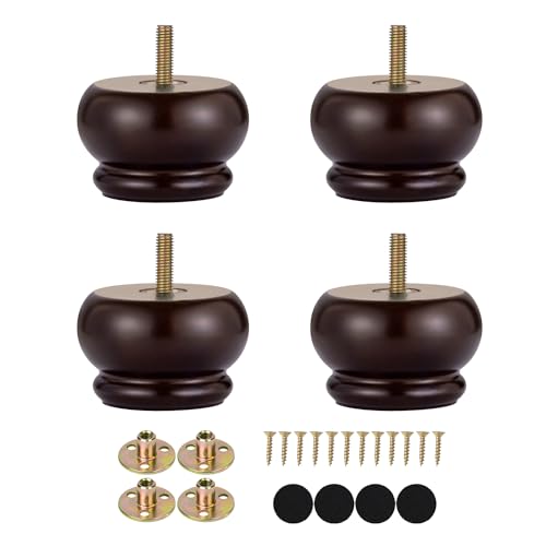 Maricome 2 Inch Wood Furniture Feet Set of 4 Replacement Bun Feet Predrilled M8 Bolt Small Round Furniture Legs for Sofa Couch Ottoman Screw in - color: 2 Inch Espresso Small