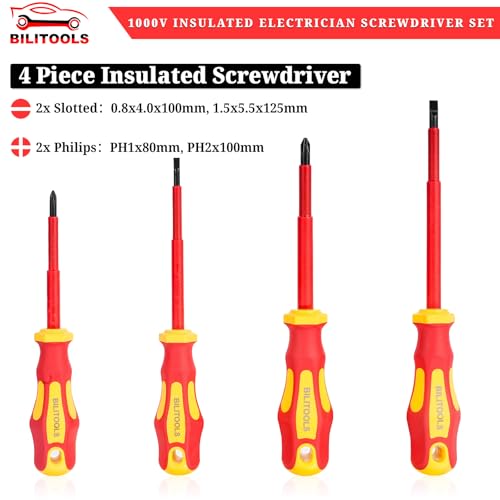 BILITOOLS 1000V Insulated Electrician Screwdriver & Pliers Set - 7pcs Electrical Tools Kit with Magnetic Phillips, Slotted Screwdrivers, VDE & GS Certified - color: 7pc Screwdriver & Pliers Set, size: Insulated Screwdriver Set