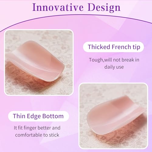 Short French Tip Press on Nails Square Fake Nails Press ons Glue Nail-C