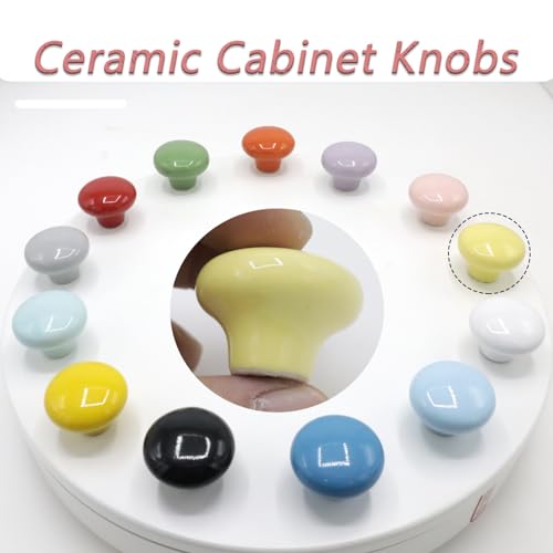 10-Pack Ceramic Cabinet Knobs Light Yellow 32mm Round Drawer Pull - color: Light Yellow