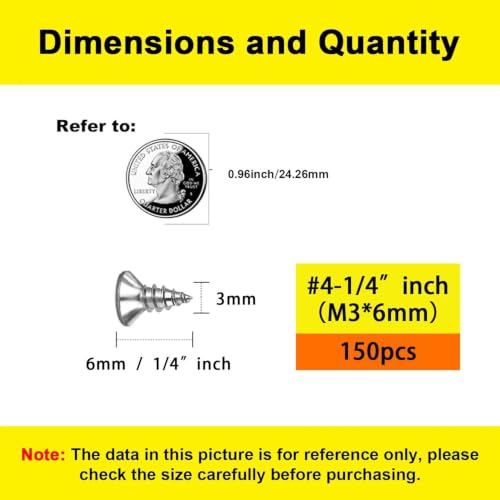 #4 Flat Head Phillips Wood Screws 150Pcs, 304 Stainless Steel, 1/4" - color: Sliver, size: #4 x 1/4''-150pcs