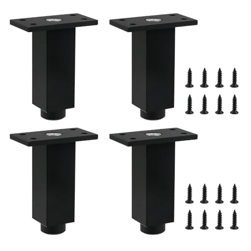Geesatis 3" Aluminum Alloy Furniture Legs,Black Square Metal Cabinet Legs - color: Black, size: 3inch