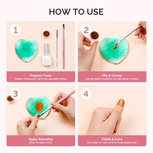 MelodySusie 1PC Heart Shape Resin Nail Art Palette, Professional Color Mixing Board for Gel Polish, Acrylics, Pigment Blending, Salon and DIY Makeup Artist Tool, Green - color: Green Heart Without Spatula