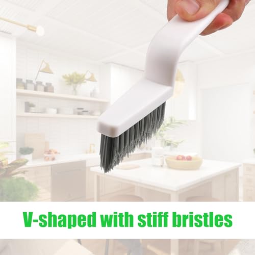 NQEUEPN 4pcs Grout Cleaner Brushes, V Shape Hard Bristle Crevice Stiff Cleaning Brush Grout Scrubber Shower Scrub Tool for Tile Floors, Tracks, Door Groove, Bathroom Gap, Kitchen, Window