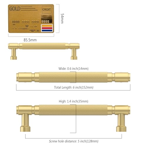 Amerdeco 10 Pack Brushed Gold knurled Cabinet Pulls 5" | Drawer Pulls Cabinet Hardware Kitchen Cabinet Handles for Bathroom ZH0072 - color: Brushed Gold, size: 5" hole center