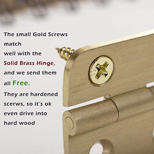 Keenkee 2 Inch Brushed Solid Brass Butt Hinges with Screws, 4 PCS