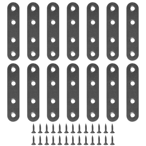 PATIKIL Stainless Steel Flat Mending Plate 3.03 x 0.66 Inch,14 Pieces Flat Straight Brace Brackets Joining Plates Repair Fixing Bracket Connector with Screws, Black - size: 77x16mm