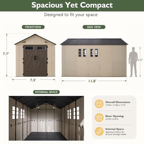 Aoxun 8x12 Ft Outdoor Storage Shed with Floor, Large Resin Outdoor Shed with Lockable Door & Windows, Garden HDPE Sheds for Lawn Tools, Pool Supplies & Bikes - size: 8x12