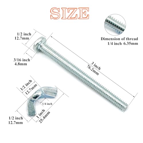 20Pack 1/4"-20 x3 Screw Bolts and Wing Nut Kit 10pcs Machine Screws with Round Head Phillips 10pcs Butterfly Hand Twist Tighten Nut Zinc Plated Hardware Fitting Fastenings Assortment Kit - size: Silver 20 Pack 1/4"-20 x3"
