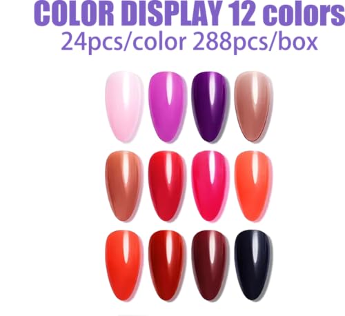 288Pcs Almond Press on Nails Medium Fake Nails with 12 Solid Color False Nails Reusable Acrylic Artificial Glue on Nail Shiny Full Cover Nails Press ons for Women Girls Manicure - color: Style-25
