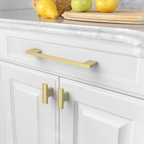 Amerdeco 10 Pack Brushed Gold Cabinet Pulls 6.3" - color: Brushed Gold, size: 6.3" hole center