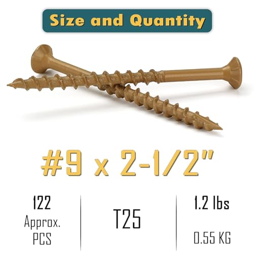 WELLOCKS #9 x 2-1/2 in Tan Deck Screws, 1.2 lbs with T25 Bit - size: #9×2-1/2", style: 1.2LBS Tan