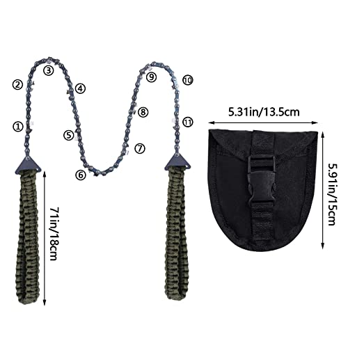 Sucrain Pocket Chainsaw with Paracord Handle, Folding Chain Hand Saw, Emergency Outdoor Survival Gear for Camping, Hunting, Hiking, Cutting Wood & Tree (Army Green, 11 Teeth, 24'' Long) - style: Army Green, 11 Teeth, 24'' Long