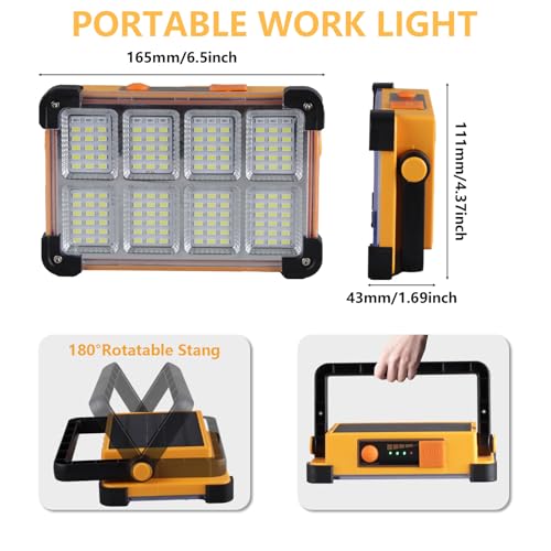 YXQUA 120W Solar Rechargeable Work Light, 144 LED 10000LM, IP65 - color: Yellow