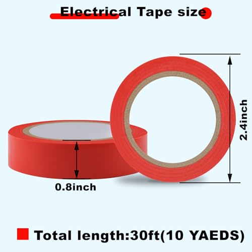 Romeda 9 Pack Electrical Tapes, Electrical Tape Water, Sun, and Oil Resistant, Electrical Tape is Suitable for Most Domestic, Commercial, and Industrial environments - Red - color: Red