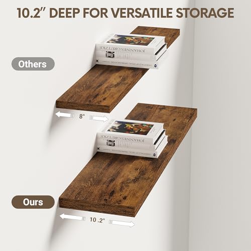 Vivelove 10 Inch Deep Floating Shelves 30x10” Set of 2, Rustic Brown - color: Rustic Brown, size: 30”wx10.2”dx1.5”h