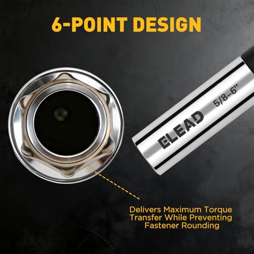 5/8" Swivel Magnetic Spark Plug Socket, 3/8" Drive x 6" Total Length, Thin Wall Spark Plug Removal Tool, 360 Degree Swivel, Enhanced Magnetic, 6-Point Design, Cr-V Steel - size: 5/8" x 6" Spark Plug Socket
