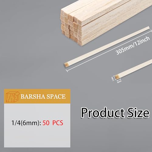 50Pcs 1/4 Inch Balsa Wood Sticks - size: 12" X 1/4" X 1/4" 50pcs