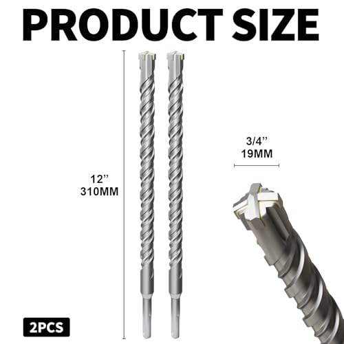 2PCS SDS Plus Rotary Hammer Drill Bits, 2pcs (3/4"*12"-19mm*310mm) - 4 Carbide Cutting Edges, Ideal for Masonry| Heavy-Duty Masonry |Hammer Drill Bits for Precision Drilling - size: 2pcs (19mm*310mm)