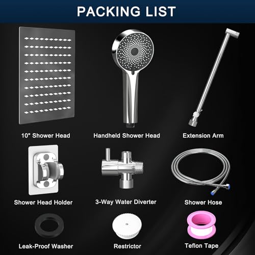 Shower Head, Rain Shower Head with Handheld Spray Combo, 10 Inch Adjustable High Pressure Rainfall Shower Head, Dual Showerhead Set with Extension Arm and 60 Inch Long Shower Hose (Silver) - color: Silver, size: 10 Inch