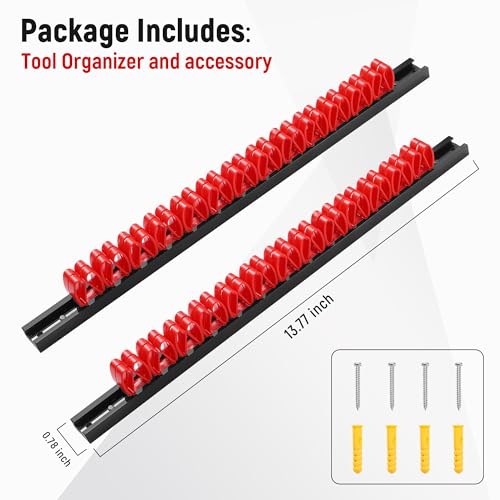 Reniteco 2 Pack Wall-Mounted Screwdriver Organizers with Screws - Heavy-Duty ABS Plastic Tool Holder for Screwdrivers, Wrenches, Piers - Garage Workshop Storage (Red,2 PCS) - color: Red