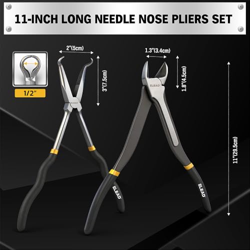 5-Piece 11 Inch Long Needle Nose Pliers Set with 4 Magnetic Plier Racks, Extra Long Reach Pliers Set, 45° & 90° Bent Needle Nose Pliers, Circle Nose and Diagonal Pliers for Tight Spaces - style: 5pcs Long Needle Nose