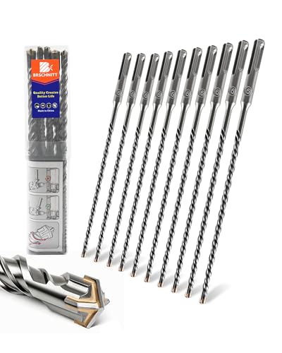 SDS Plus Carbide Cross Tip Concrete Drill Bit - 1/4" SDS-Plus Hammer Drill for Concrete, Brick, Stone & Masonry - 8" Length (10-Piece) - size: 1/4"x8"