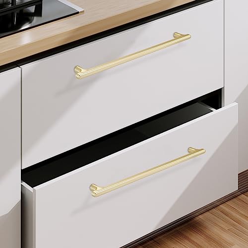 COTYKILEY 10 Pack 10 Inch(256mm) Brushed Brass Cabinet Handles Gold Kitchen Cabinet Pulls Kitchen Cabinet Hardware - color: Brushed Brass, size: 10" Hole Center（256MM）