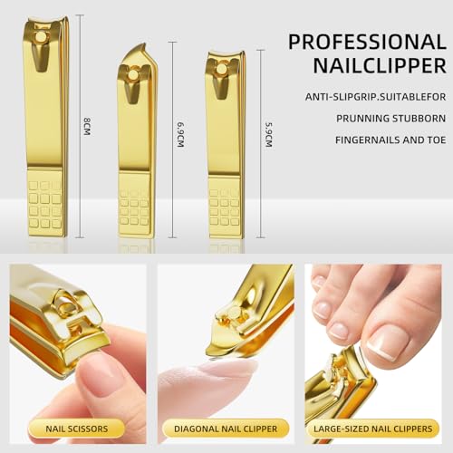 Manicure Set, Stainless Steel Nail Clipper Set with Travel Case - color: Gold