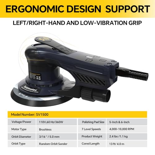 Electric 360W Random Orbital Sander with Dual 5" & 6" Pads Brushless Motor