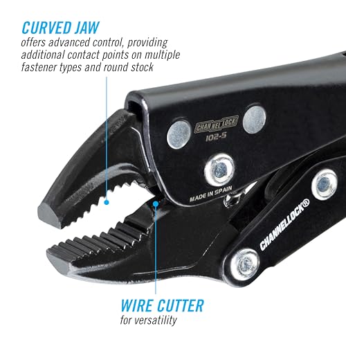Channellock Locking Pliers 102-5 - Curved Jaw With Cutter, Epoxy Resin Coating, Forged Steel - 5 In - style: 5" Curved Jaw Locking Pliers w/ Wire Cutter