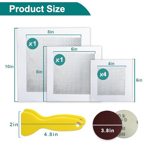 WYIRONG 10 Pack Drywall Repair Kit for Large Holes, 4/6/8 Inch Dry Wall Patch Kits for Erase a Small Nail Hole, Plaster Wall Patching Self Adhesive Aluminum Mesh with Scraper and Sandpaper - style: 10 Pack Drywall Patch Kit