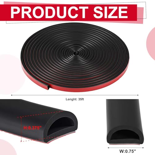 Pangda 35ft Foam Rubber D Shape Seal Strip 0.75" W x 0.38" H Self Adhesive EPDM Rubber Weather Stripping RV Slide Out Seal Heavy Duty Automotive Weather Stripping for Car Truck RV Boat Home - size: 35ft, style: 0.75" W X 0.38" H