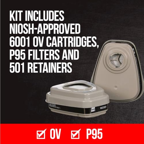 3M OV/P95 Advanced Comfort Reusable Respirator 7512P1-DC, Medium | 1-Facepiece, 1-pair of NIOSH-Approved 6001 Cartridges, 2-pairs of 5P71 Filters and 1-pair of 501 Retainers
