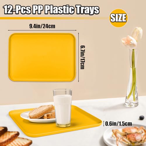 Plastic Serving Trays, 12 Pack Cafeteria Trays Plastic Fast Food Tray for DIY Projects, Painting, Beads, Organizing Supply, 9.4 X 6.7 X 0.6 Inches (Yellow) - color: Yellow