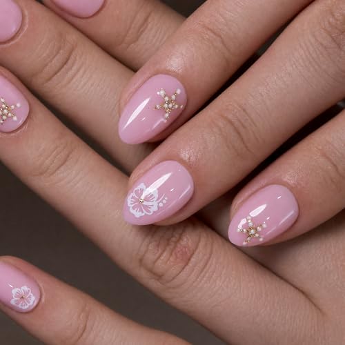 CurvLife Extra Short Almond Press On Nails, Floral Breeze Floral, Soft Gel - color: A6 - Floral Breeze