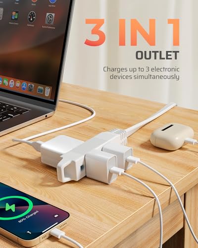 DEWENWILS 1FT 360° Rotating Flat Plug Extension Cord/Wire, 16/3, 2 Pack - color: White, size: 1FT, style: 2 Pack