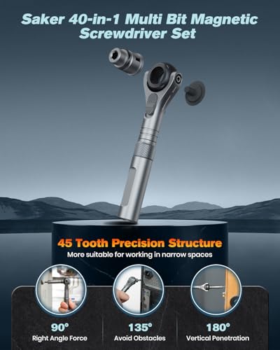 Saker Upgraded Magnetic Screwdriver Set: 40-in-1 Ratchet Screwdriver Tool Kit with 180° Ball-Joint Handle - Portable S2 Bits Precision Repair Tool Set for Computer Phone Watch Camera Bike - style: 40 in 1 Classic