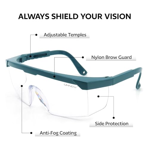 UKNOW Safety Glasses 2 Pack - Anti Fog Safety Goggles ANSI Z87.1 - Adjustable Protective Eyewear - Clear Lens Lab Goggles - color: Teal
