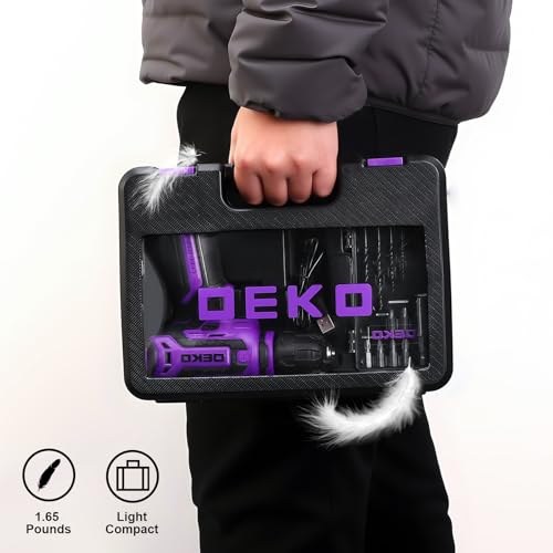 Cordless Drill：DEKOPRO 12V Power Drill Set 800RPM Electric Drills Small Drills with 3/8-inch Keyless Chuck and Portable Tool Set Gift Box (Purple)