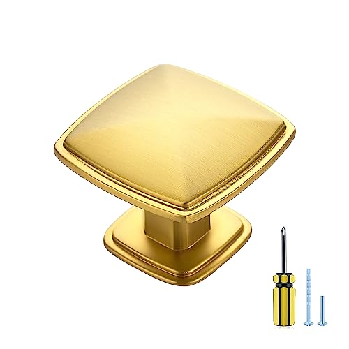 Ravinte Brushed Brass Solid Knobs Gold Kitchen Cabinet Pull,5 Pack,Square-1 - style: Traditional
