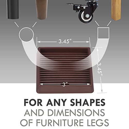 VOCOMO 3X3 Rubber Caster Cups, Non Slip Furniture Pads, Anti-Slip Furniture Gripper, Anti Skid Furnitures Feet, Anti Slide Floor Protector for Bed Couch Stoppers (Brown, 8 Pack) - size: 3" x 3"-Brown (Pack of 2)