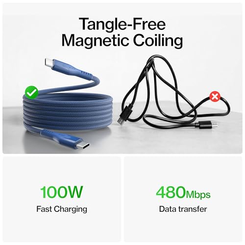 Statik MagStack Pro USB C to USB C Coiling Magnetic Charging Cable,100W | Nylon Braided Tangle-Free Design, Magnetic Coiling, Data Transfer, Compatible with iPhone & Android, 3FT Navy, 3 Pack - color: Navy, size: 3ft (3 Pack), style: USB-C to USB-C