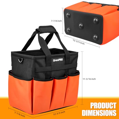 GRENPRO Garden Tool Bag, 10 Pockets, Adjustable Shoulder Strap, Orange - size: 13" Garden Tool Bag Orange