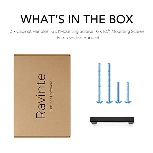 Ravinte Matte Black Cabinet Handles Square Pulls 3-1/2 Inch 3 Pack - size: 4 Inch (3-1/2 Inch Hole Center)