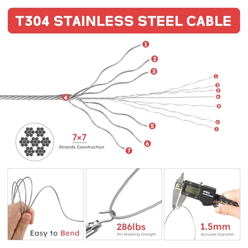 328FT 1/16" Wire Rope Crimping Tool Kit for Hanging, Crafting