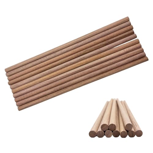 10 Pcs Round Unfinished Walnut Dowel Rod Sticks, 3/8 x 12 Inch Natural Walnut Dowels, Hardwood Dowels for DIY Woodworking Crafts and Model Building