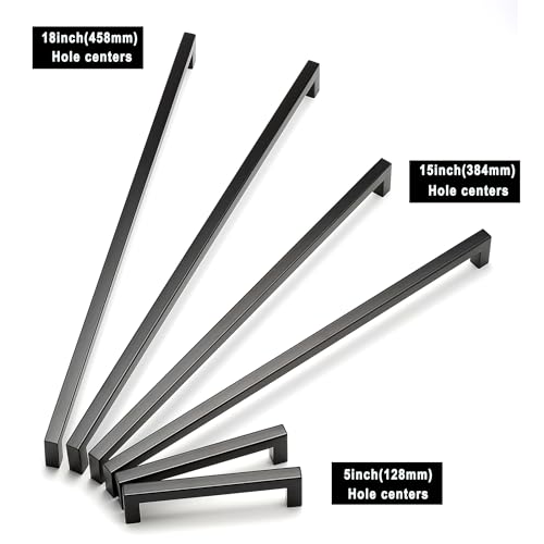 Cabinet Pulls Matte Black Cabinet Handles Square Drawer Pulls, 10 Pack 18 Inch Stainless Steel Kitchen Door Cupboard Cabinet Handles, Drawer Hardware Handles, 458mm Hole Centers - size: 18 inch Hole Centers(458mm)